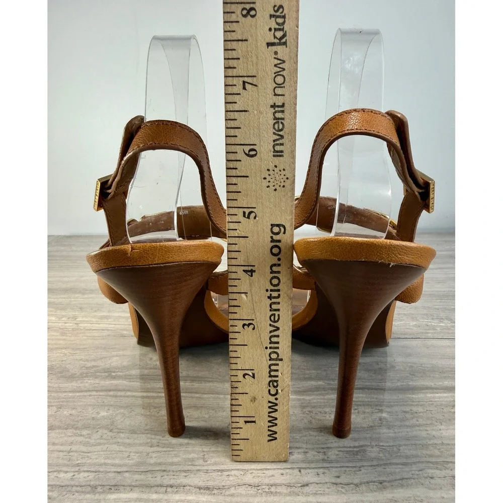 Tory Burch Heeled Sandals Gladiator Strappy Buckle Tan Leather Luxe Glam 10.5